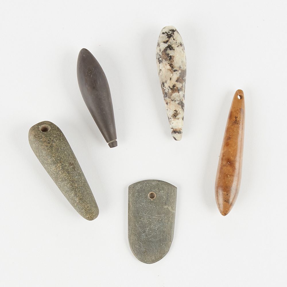 Appraisal: Grp Stone Plummets and a Pendant Group of stone tools