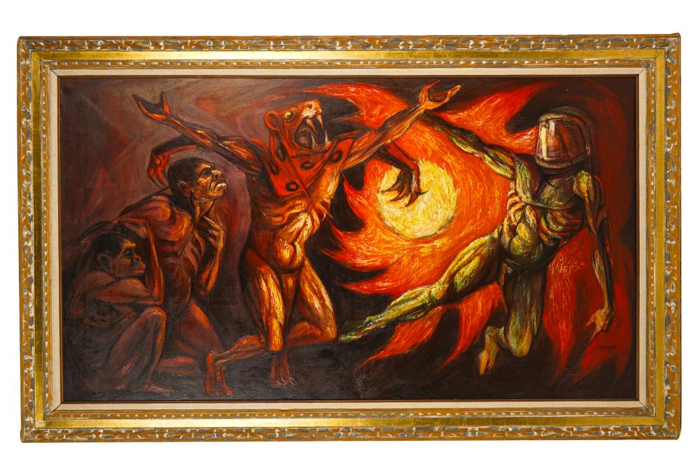 Appraisal: TELESFORO HERRERA B FIRE DANCE acrylic on canvas signed and