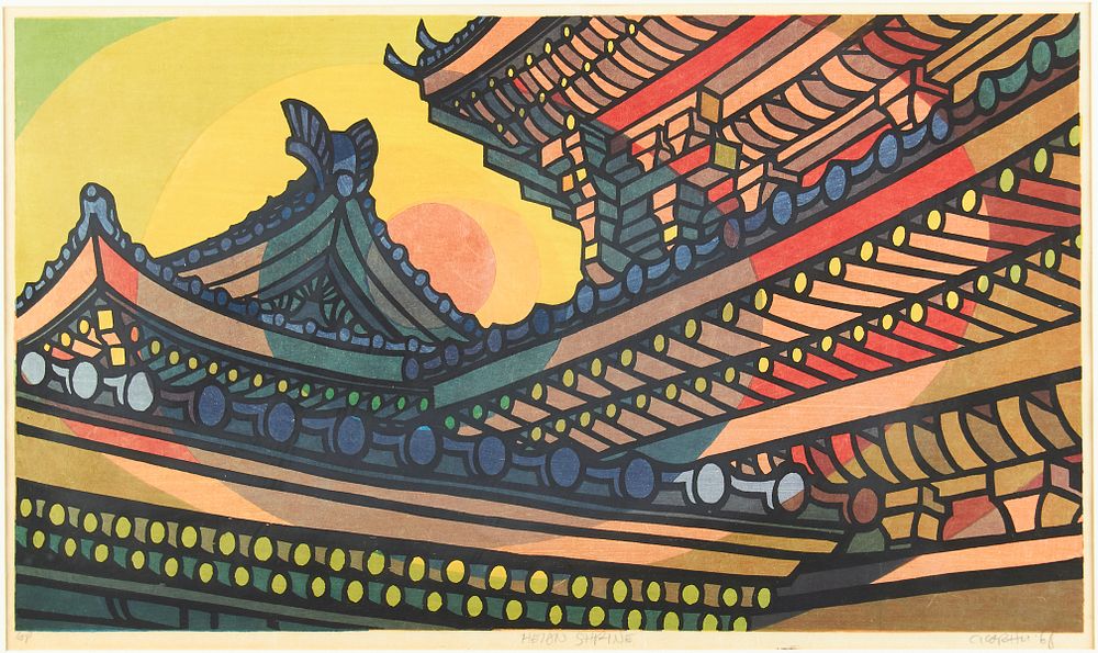 Appraisal: Clifton Karhu Heian Shrine Woodblock Print Clifton Karhu American -