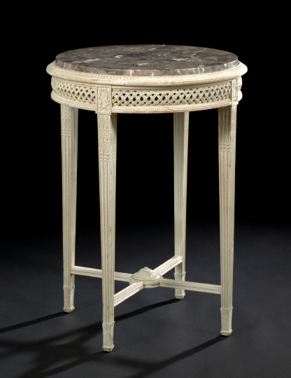 Appraisal: Louis XVI-Style Polychromed Wood and Marble-Top Occasional Table third quarter