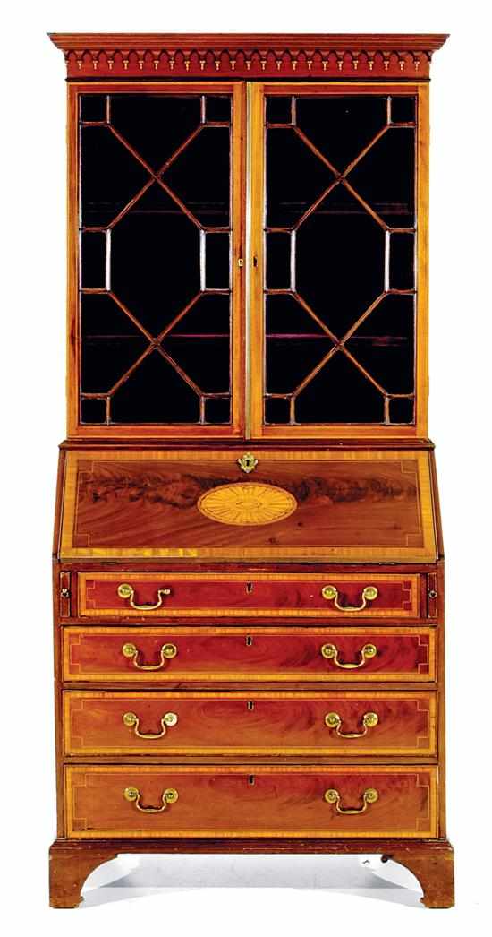 Appraisal: George III inlaid mahogany desk and bookcase early th century