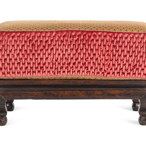 Appraisal: An Indian Carved Hardwood Low Stand Converted to an Upholstered