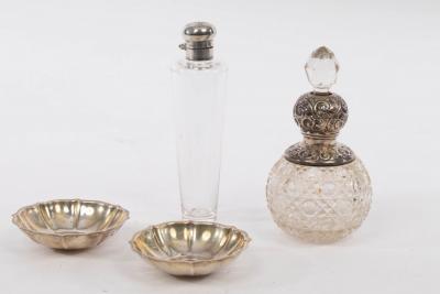 Appraisal: A Sterling silver mounted cut glass scent bottle and stopper