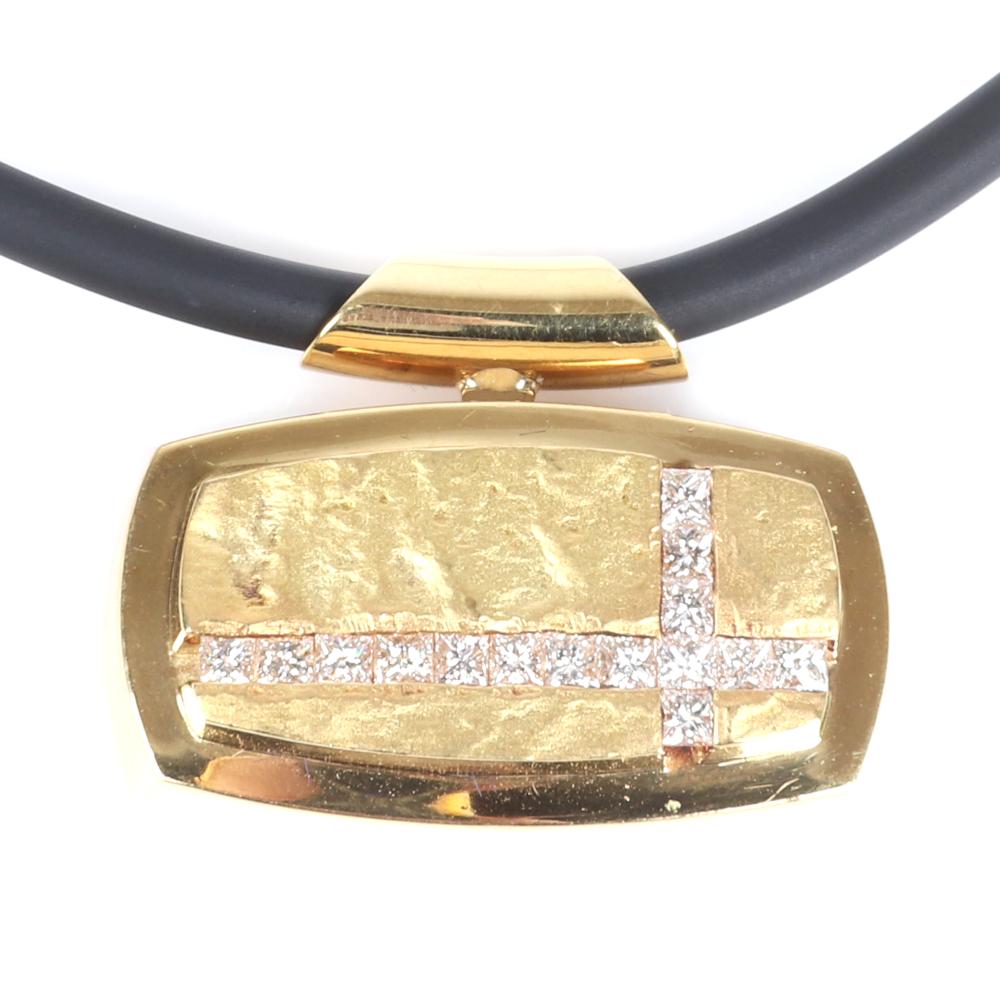 Appraisal: J PETET DESIGNS K YELLOW GOLD RECTANGULAR PENDANT WITH CHANNEL