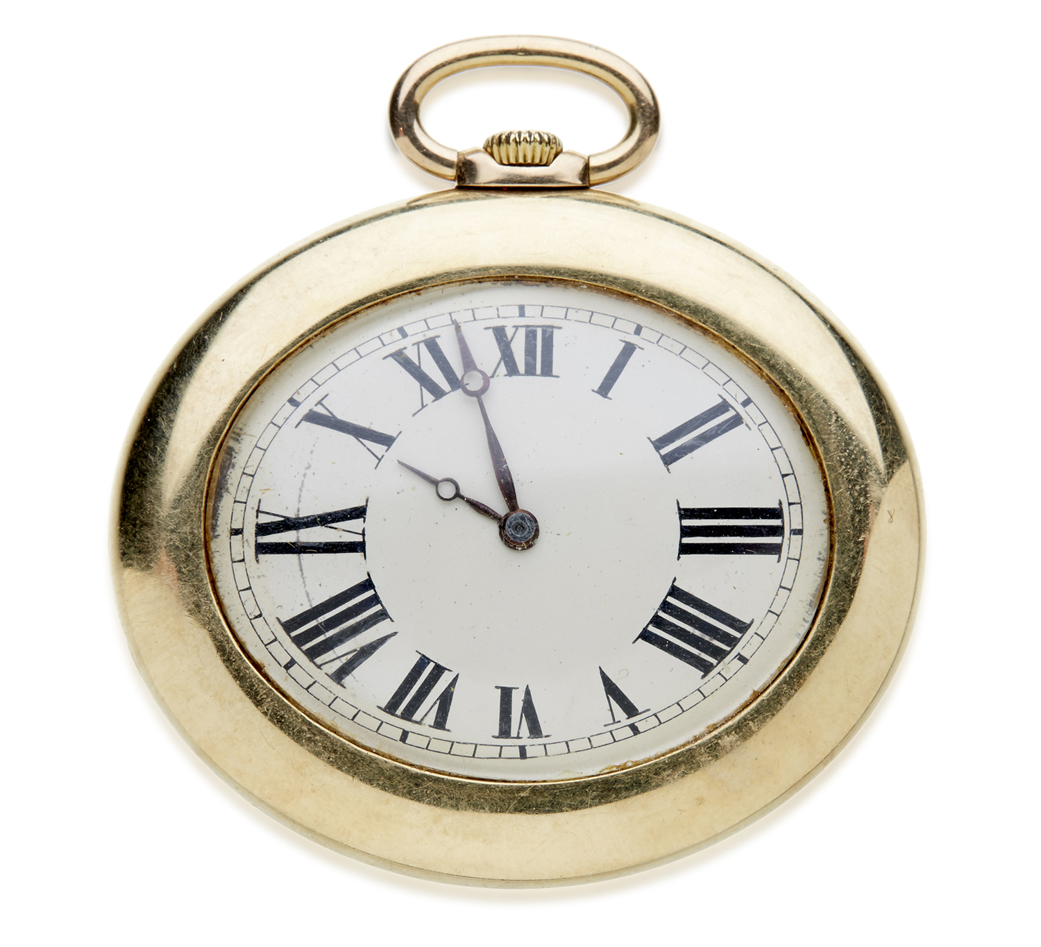 Appraisal: A GOLD OPEN FACE POCKET WATCH Manual wind movement oval