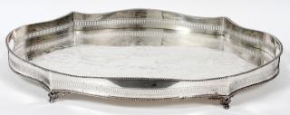 Appraisal: SHEFFIELD SILVER SHEFFIELD SILVER-PLATE TRAY W L Having a pierced