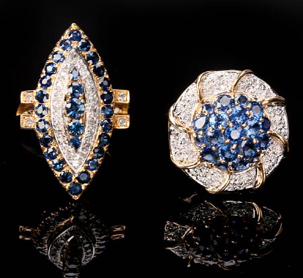 Appraisal: A collection of two diamond sapphire and gold rings grams