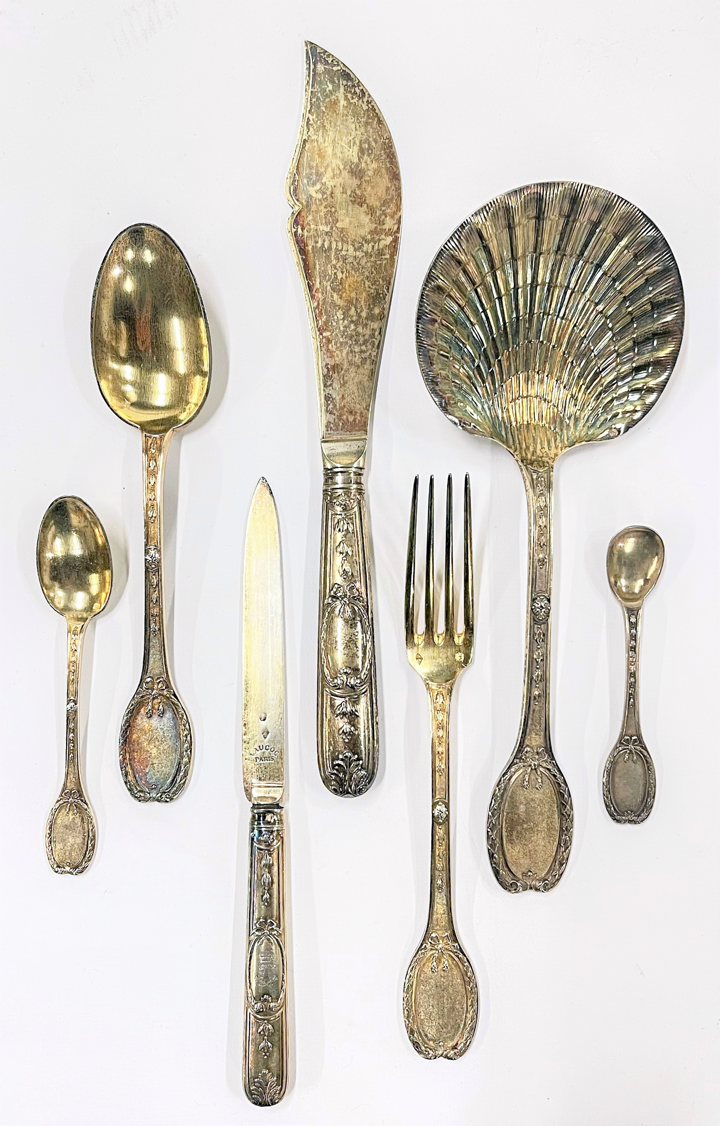 Appraisal: FRENCH ANDRE AUCOC SILVER GILT FLATWARE Weighable troy ounces -