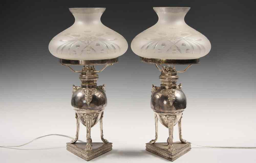 Appraisal: PAIR SHEFFIELD DESK LAMPS - Pair of Classical Revival Sheffield