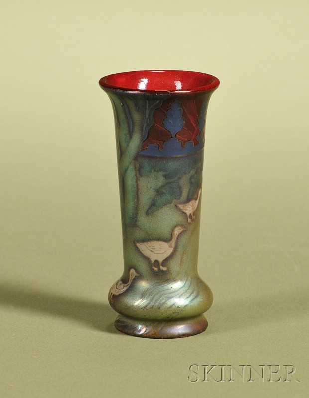 Appraisal: Miniature Zsolnay-type Vase th century flambe ground with iridescent blue