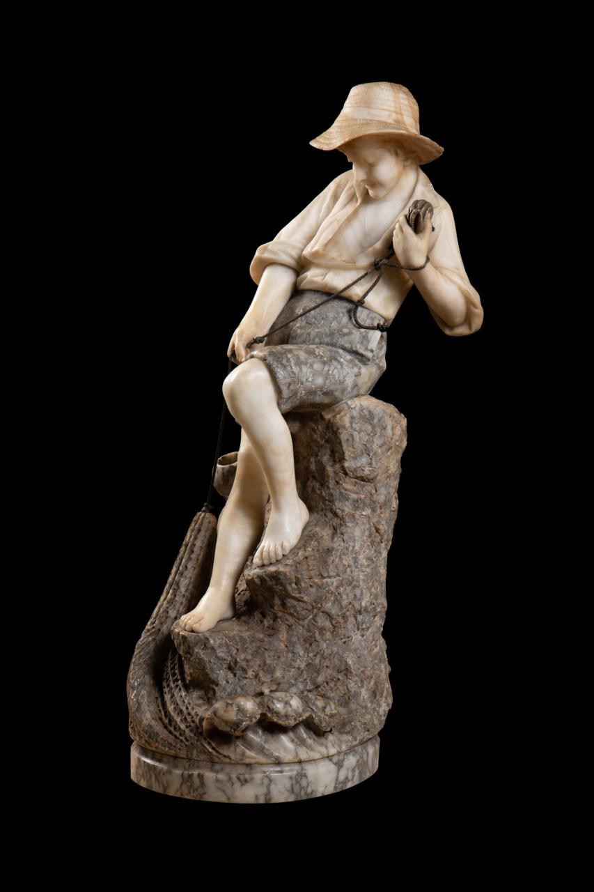 Appraisal: MANNER OF BAZZANTI YOUNG BOY FISHING ALABASTER Manner of Pietro