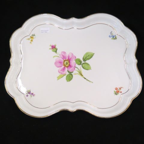 Appraisal: Meissen Handpainted Porcelain Tray floral sprays fancy gold rim X