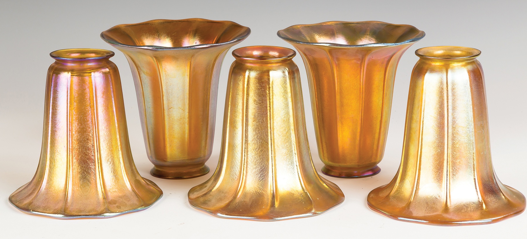 Appraisal: Steuben Ribbed Gold Aurene Shades Early th century