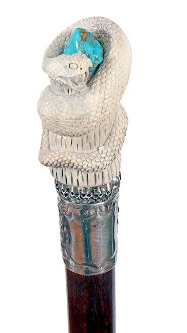 Appraisal: Stag Snake Cane th Century- A carved rattlesnake which is