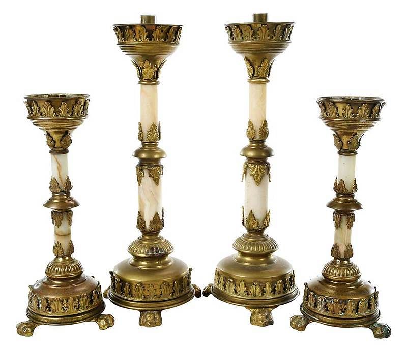 Appraisal: Two Pairs of Gothic Style Candlesticks Continental th century round