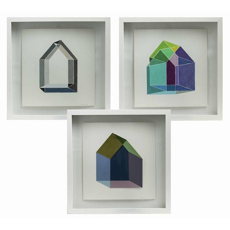 Appraisal: Three Mixed Media Carol Lawton Three framed house images by