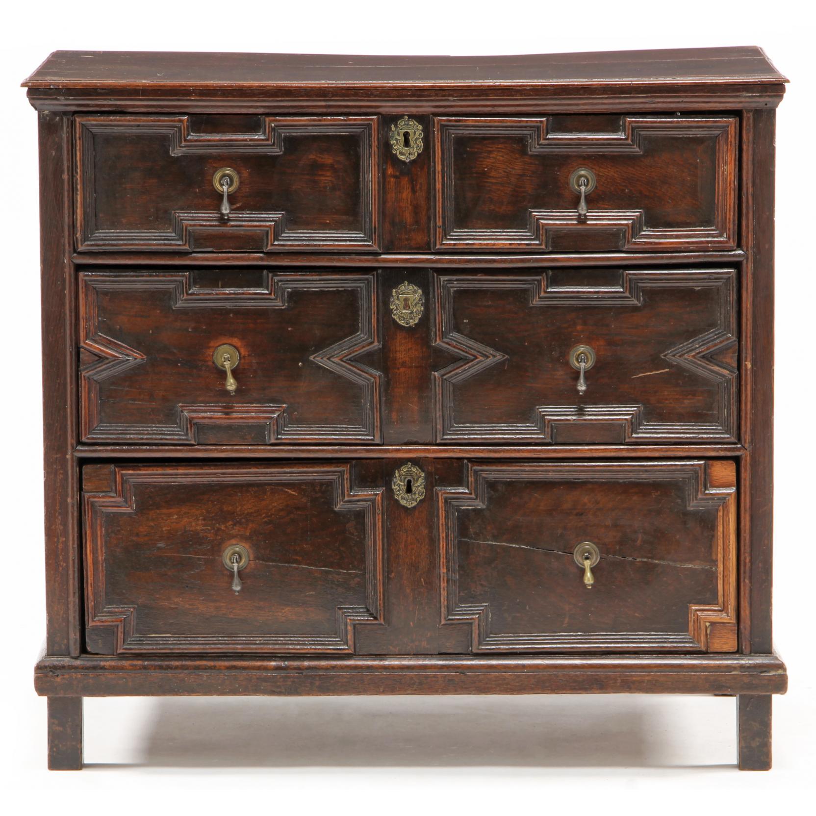 Appraisal: English Jacobean Chest of Drawers early th century walnut mixed