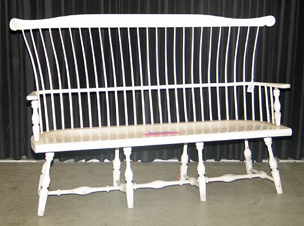 Appraisal: A white painted Windsor settee second half th century height