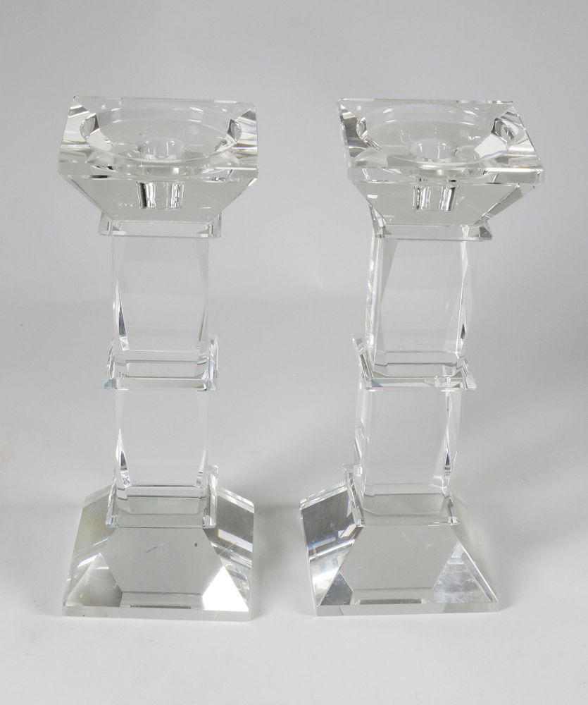 Appraisal: Pair of Crystal Column Candlesticks by Shannon Pair of Crystal