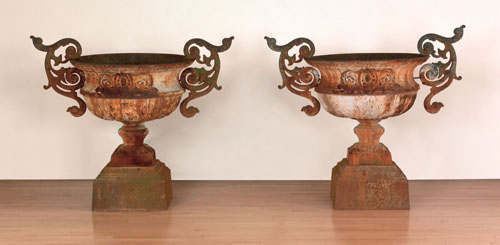 Appraisal: Massive pair of Philadelphia cast iron urns mid th c