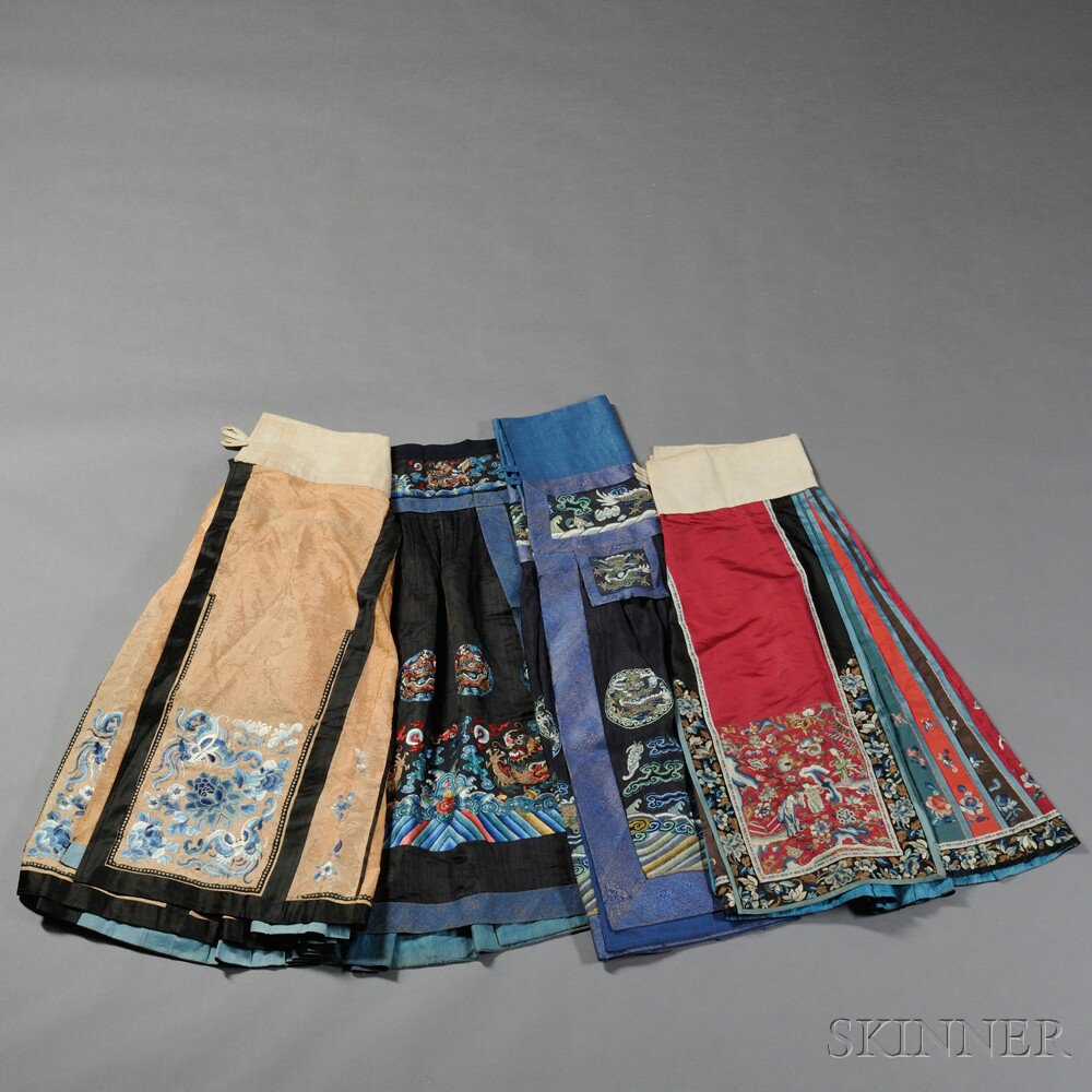 Appraisal: Four Lady's Apron Skirts China th th century a blue