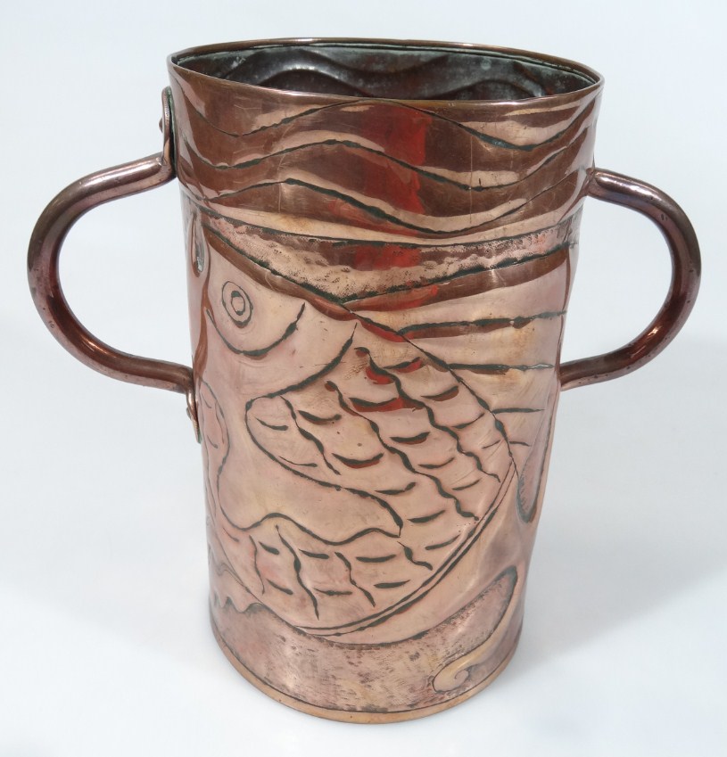 Appraisal: An early thC Newlyn style copper loving cup the cylindrical