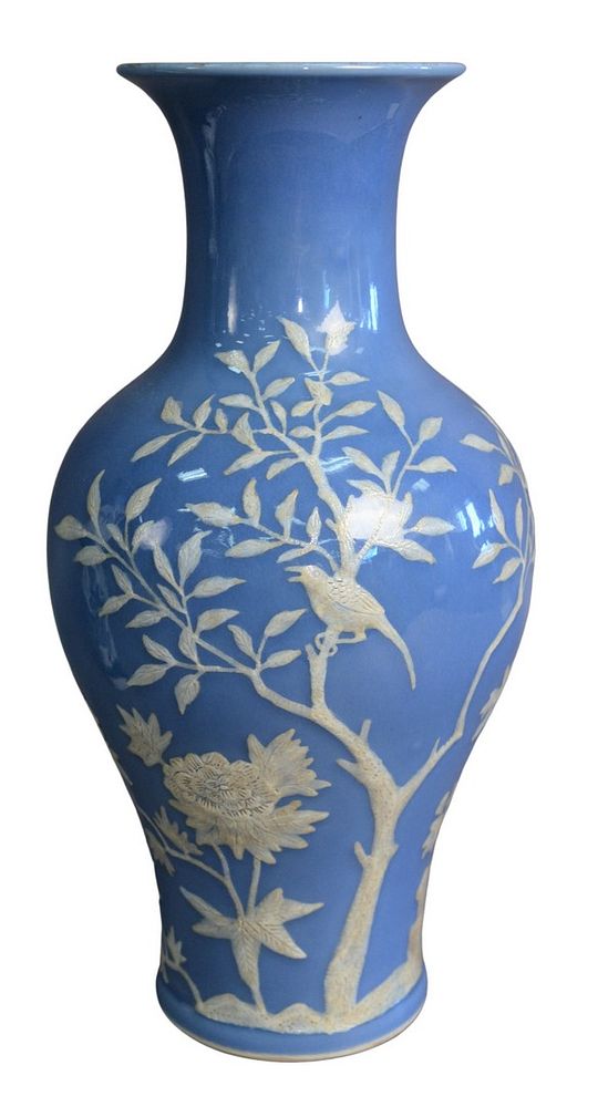 Appraisal: Chinese Blue Glazed Vase with white relief detailing of a