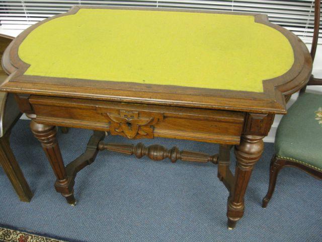 Appraisal: Victorian Carved Library Table Desk turtle top fancy stretcher X