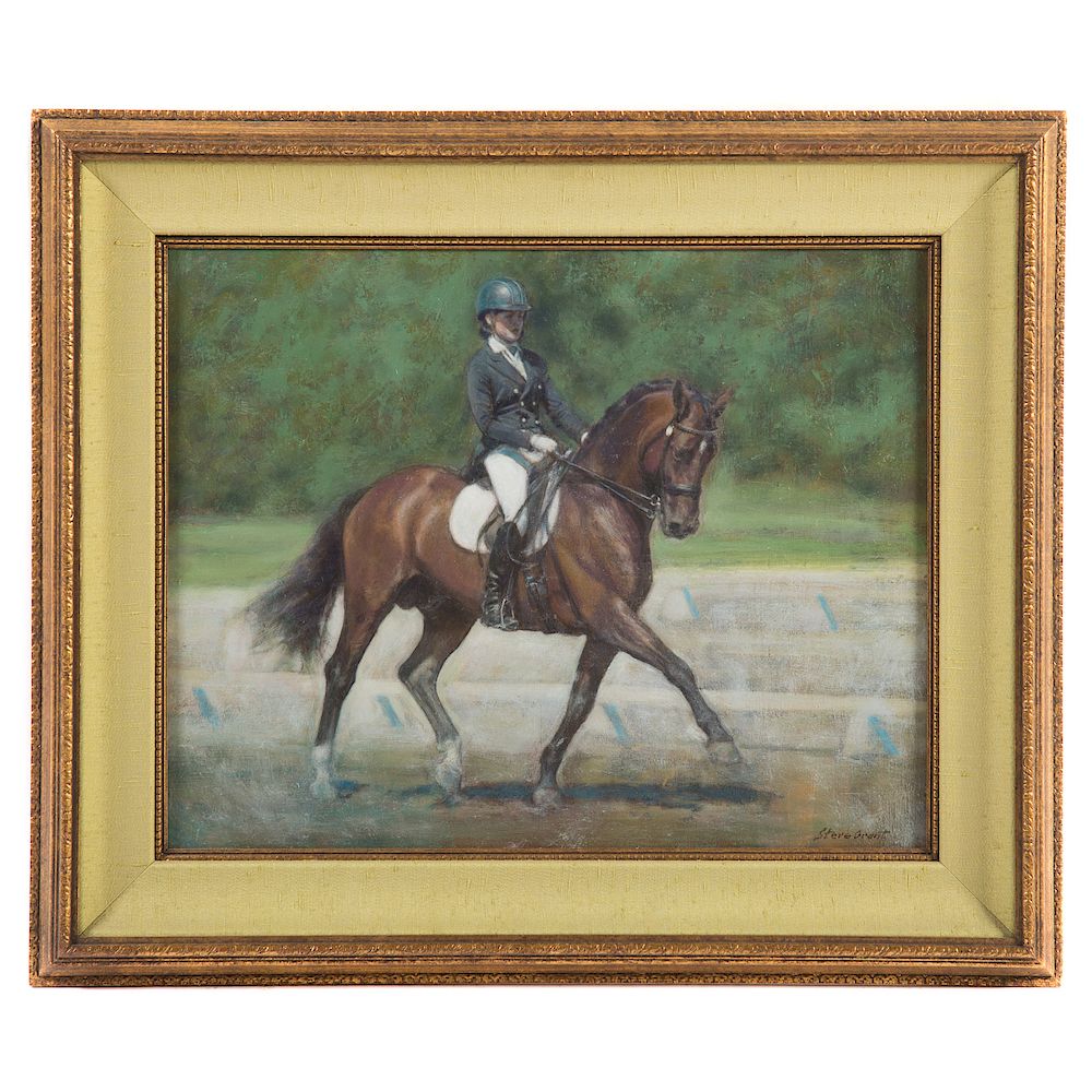 Appraisal: Stere Grant Dressage Competitor oil on masonite Romanian American late