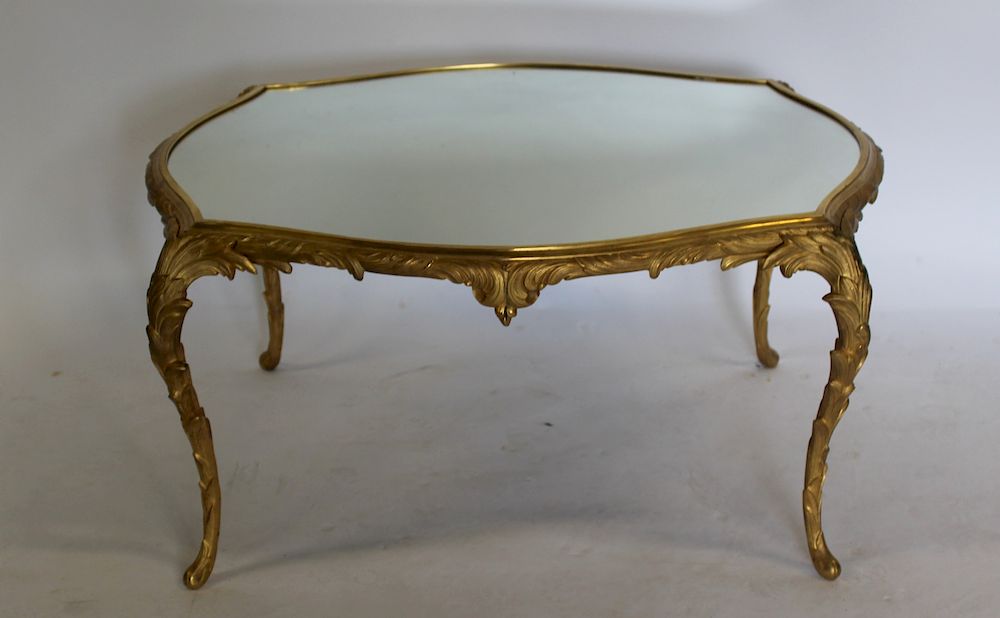 Appraisal: BAGUES Style Gilt Bronze Coffee Table With Mirror Good weight