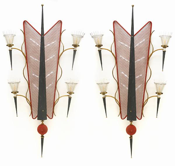 Appraisal: A pair of monumental four-light wall sconces possibly French 's