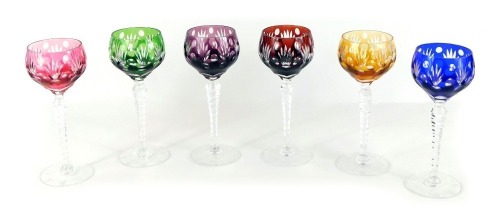 Appraisal: A set of six coloured hock glasses each with a