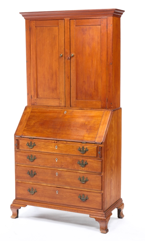 Appraisal: NEW ENGLAND COUNTRY CHIPPENDALE SECRETARY Third quarter th century maple