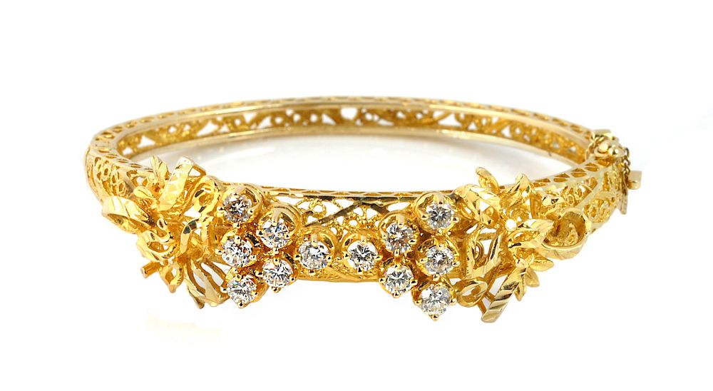 Appraisal: Kt Gold Diamond Ornate Bangle Bracelet Kt yellow gold bracelet