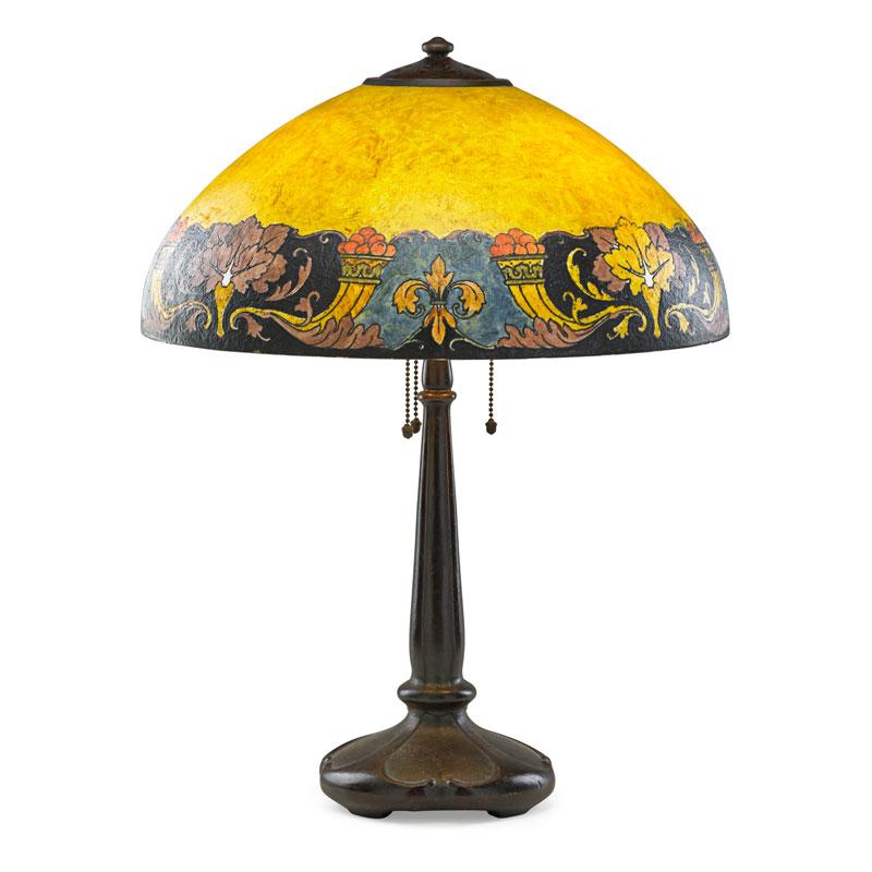 Appraisal: HANDEL Table lamp yellow Persian border Condition Report Overall excellent