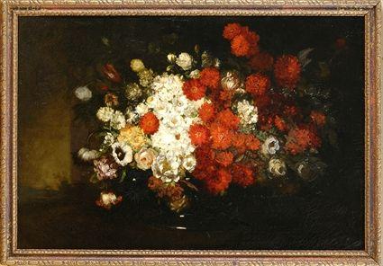 Appraisal: EUROPEAN SCHOOL FLORAL STILL LIFEOil on canvas relined x in