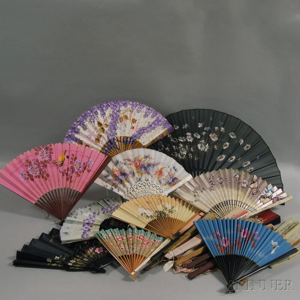 Appraisal: Collection of Victorian Wood Bone Paper and Lace Hand Fans