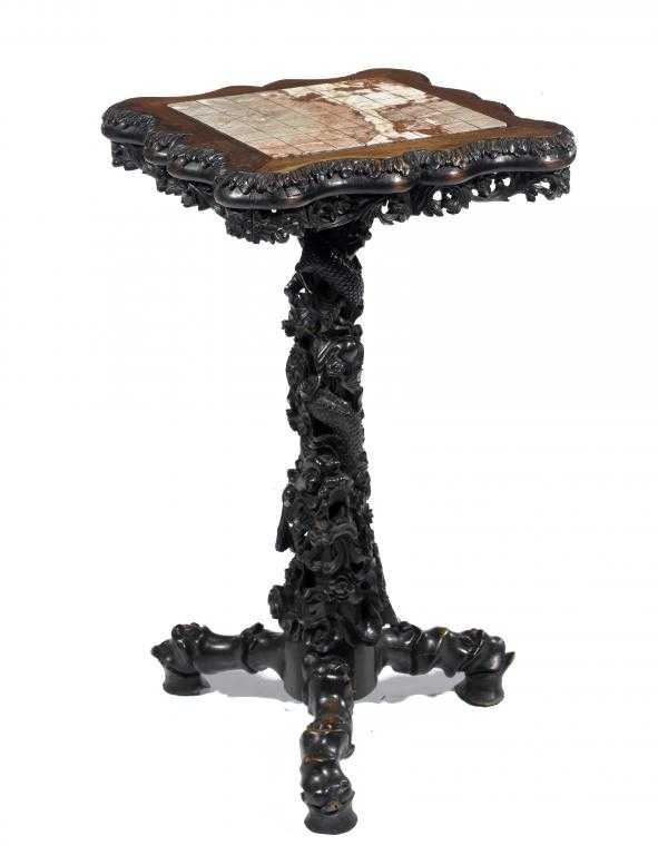 Appraisal: A CHINESE ROSEWOOD STAND the marble inset serpentine square top