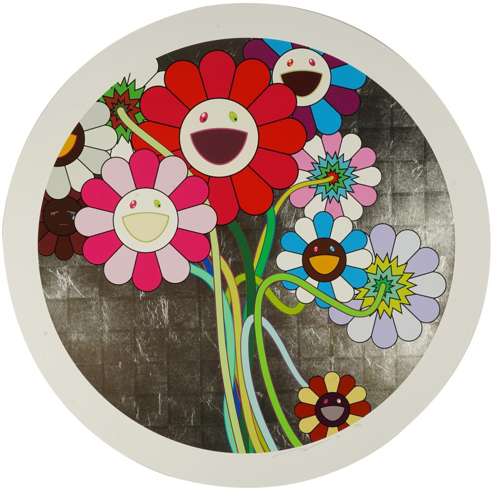 Appraisal: TAKASHI MURAKAMI B WARHOL SILVER offset lithograph in colors with