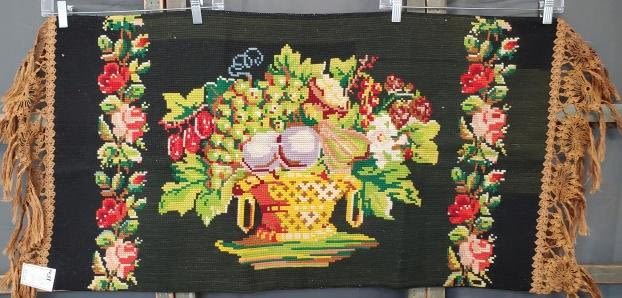 Appraisal: Antique Gros point needlepoint with baskets and fruits and flowers