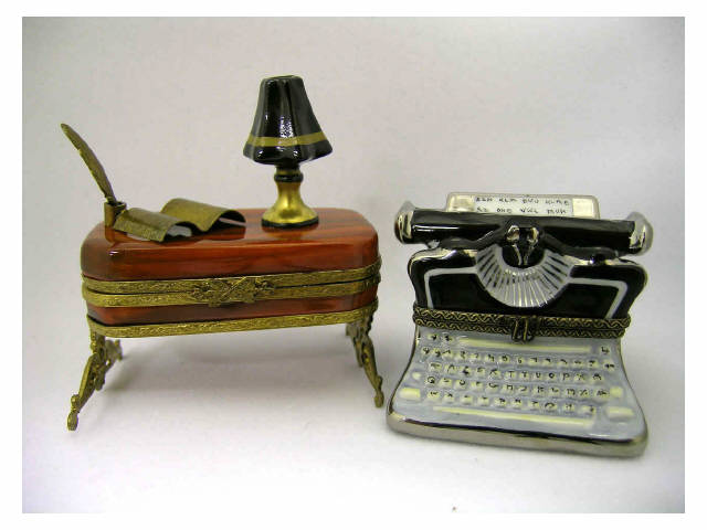 Appraisal: Lot of two Limoges hinged porcelain boxes including typewriter and