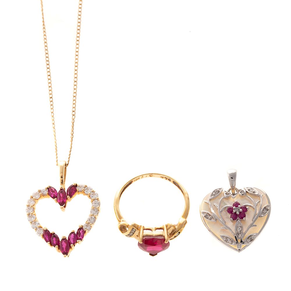 Appraisal: A Collection of Ladies Heart Jewelry in Gold K yellow