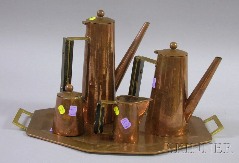 Appraisal: Mexican Copper Five-piece Coffee and Chocolate Set including a coffeepot