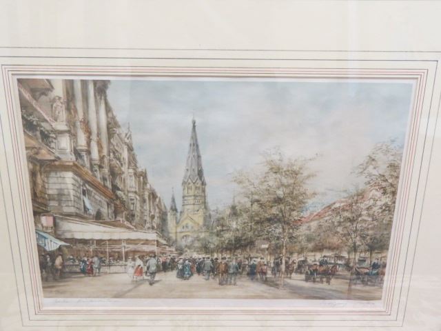 Appraisal: Lithograph Berlin Busy Street Scene signed Wolfgang illegible image area