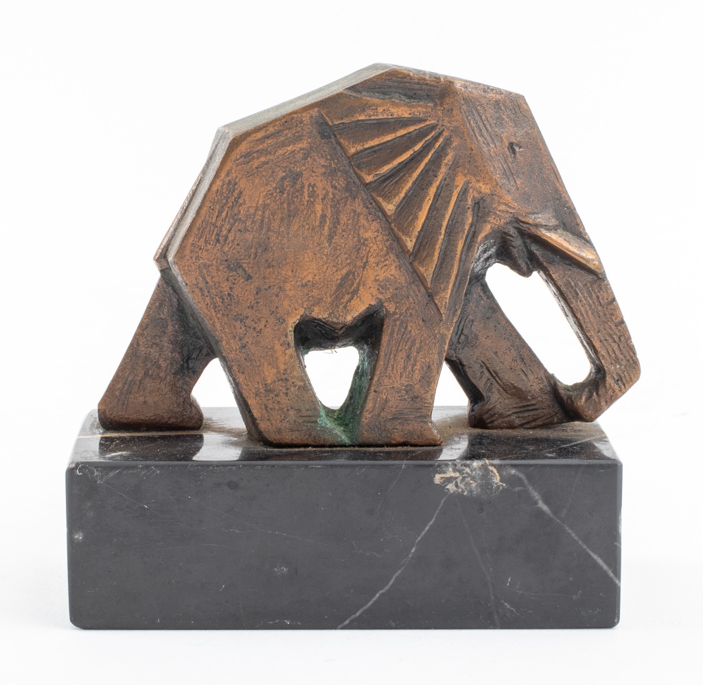 Appraisal: ART DECO CUBIST BRONZE ELEPHANT SCULPTURE Art Deco Cubist patinated