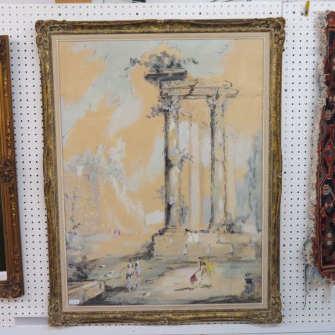 Appraisal: Robert Montague gouache architetual ruins with figures around well listed