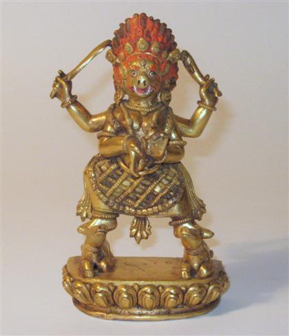 Appraisal: Sino-Tibetan gilt bronze yama figure th century