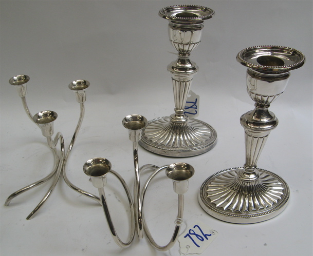 Appraisal: TWO PAIRS DANISH STERLING SILVER CANDLE HOLDERS one by Svend