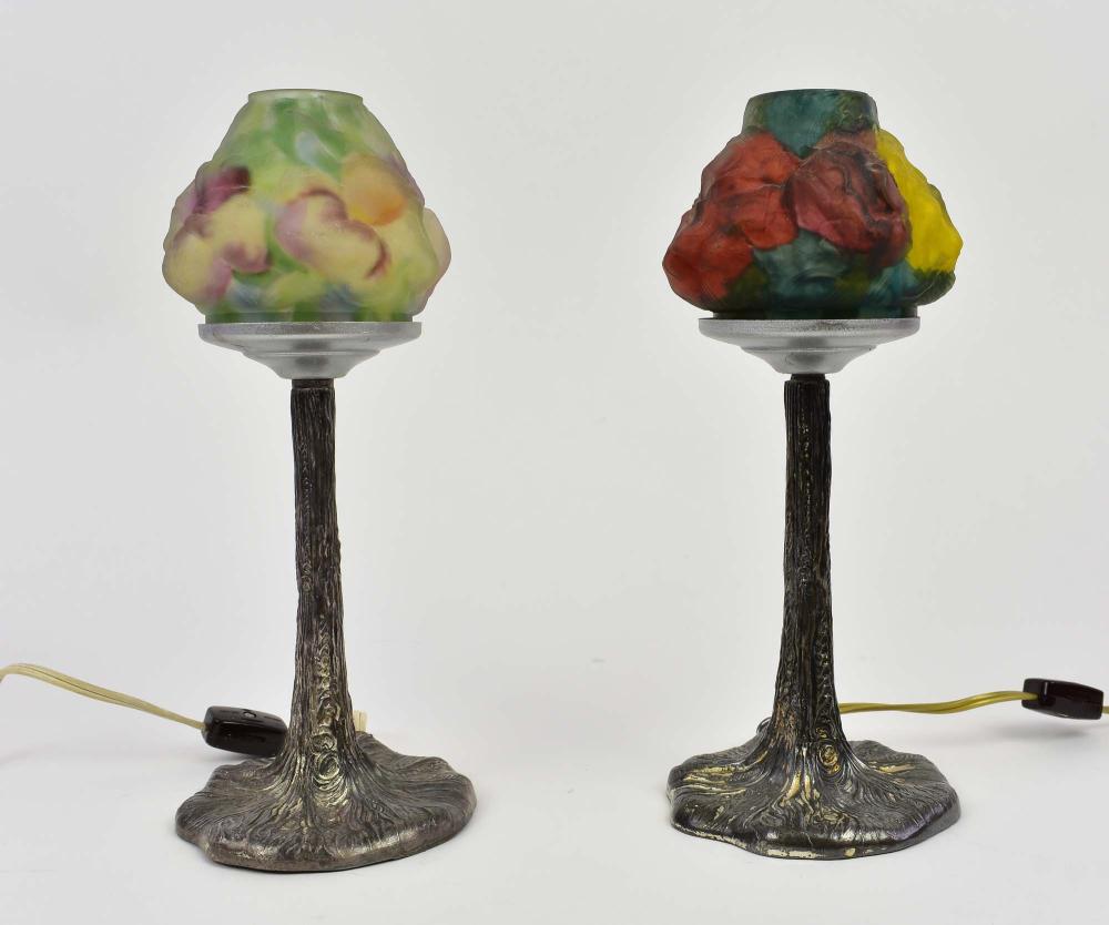 Appraisal: TWO PAIRPOINT PUFFY REVERSE PAINTED BOUDOIR TABLE LAMPS - The