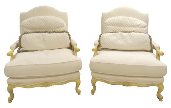 Appraisal: Pair Hickory White Hickory NC French style open armchairs white